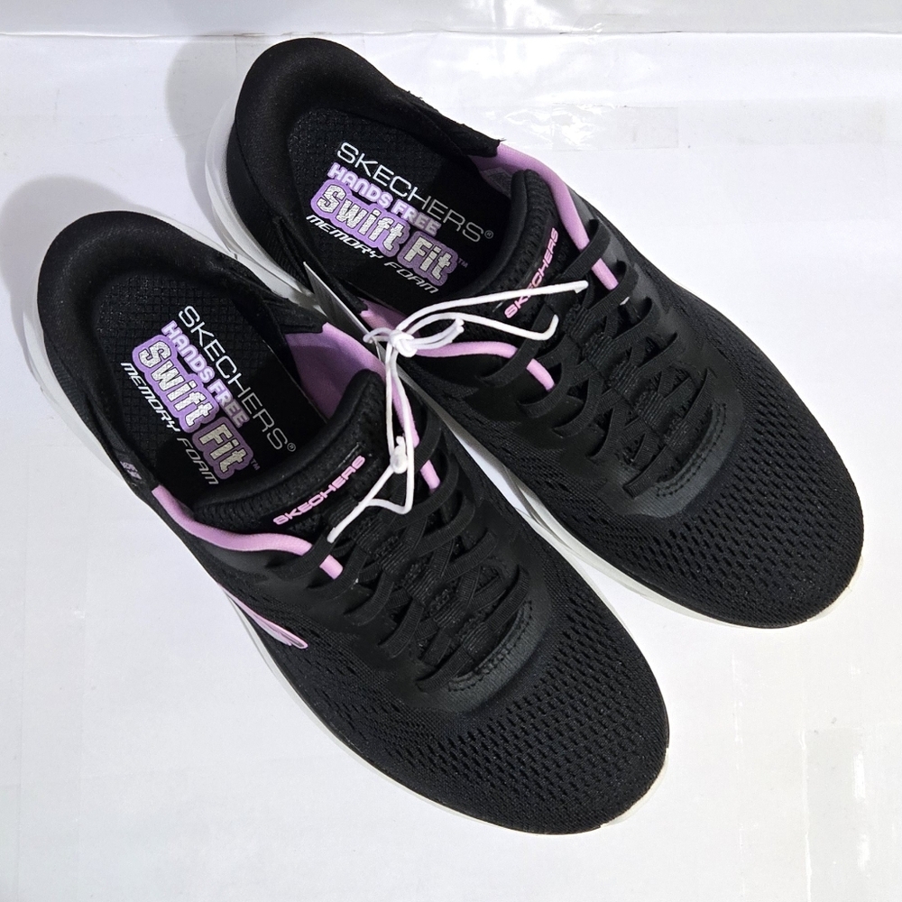Skechers Hands Free Swift Fit Women's Sneakers Black Mesh Slip-On Comfort Shoes - Picture 5 of 7